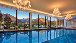 Hotel pool with beautiful mountain views